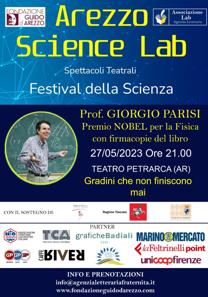 Arezzo Science Lab: sabato 27 maggio il premio Nobel Giorgio Parisi al Teatro Petrarca 1 Arezzo Science Lab: sabato 27 maggio il premio Nobel Giorgio Parisi al Teatro Petrarca WhatsApp Image 2023 03 26 at 11.58.12